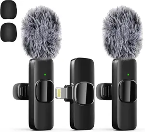 2-Pack Lightning Wireless Lavalier Microphones for iPhone, iPad, Smartphone, Bluetooth Cordless Dual Mini Clip-On Lapel Mics with Noise Reduction, Magnetic Charging, Plug & Play for Video, Podcast