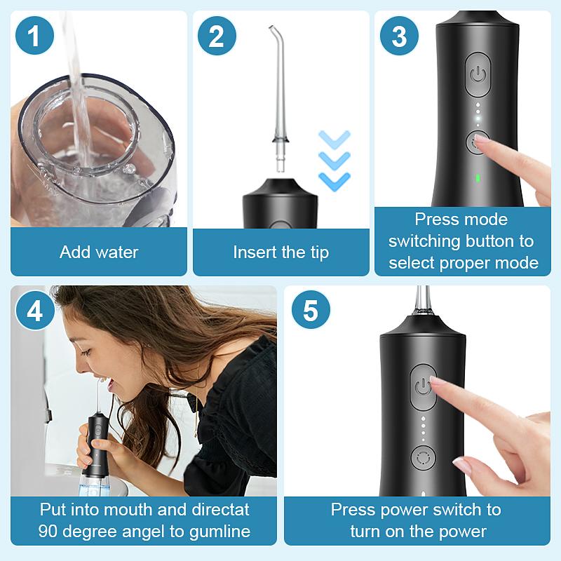 Operan 869 Portable Rechargeable Water Flosser & Oral Irrigator, 300ML IPX7 Waterproof 360°, Rotating Tips 4 Modes Cordless Oral Irrigator for Home Travel Gift Electric Teeth Cleaner
