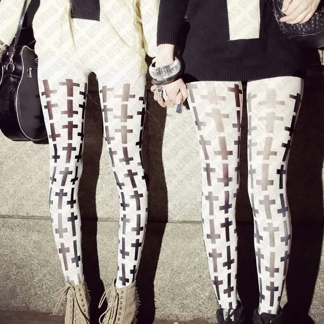 Y2K 2000s Aesthetic Punk Printed Pantyhose Women Kawaii Sweet Lolita Thigh High Emo Pantyhose