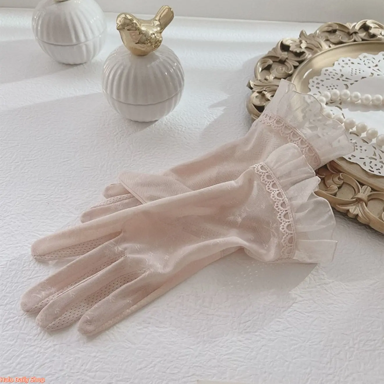 Women's Ice Silk Cotton Anti-UV Breathable Form-Fitting Sun Protection Gloves - Thin Lace, High Elasticity, Non-Slip, Touchscreen, Skin-Friendly, Machine Washable - Ideal for Outdoor Cycling, Driving (Mother's Day Summervibes), Anti-Uv Women's Gloves, Bre