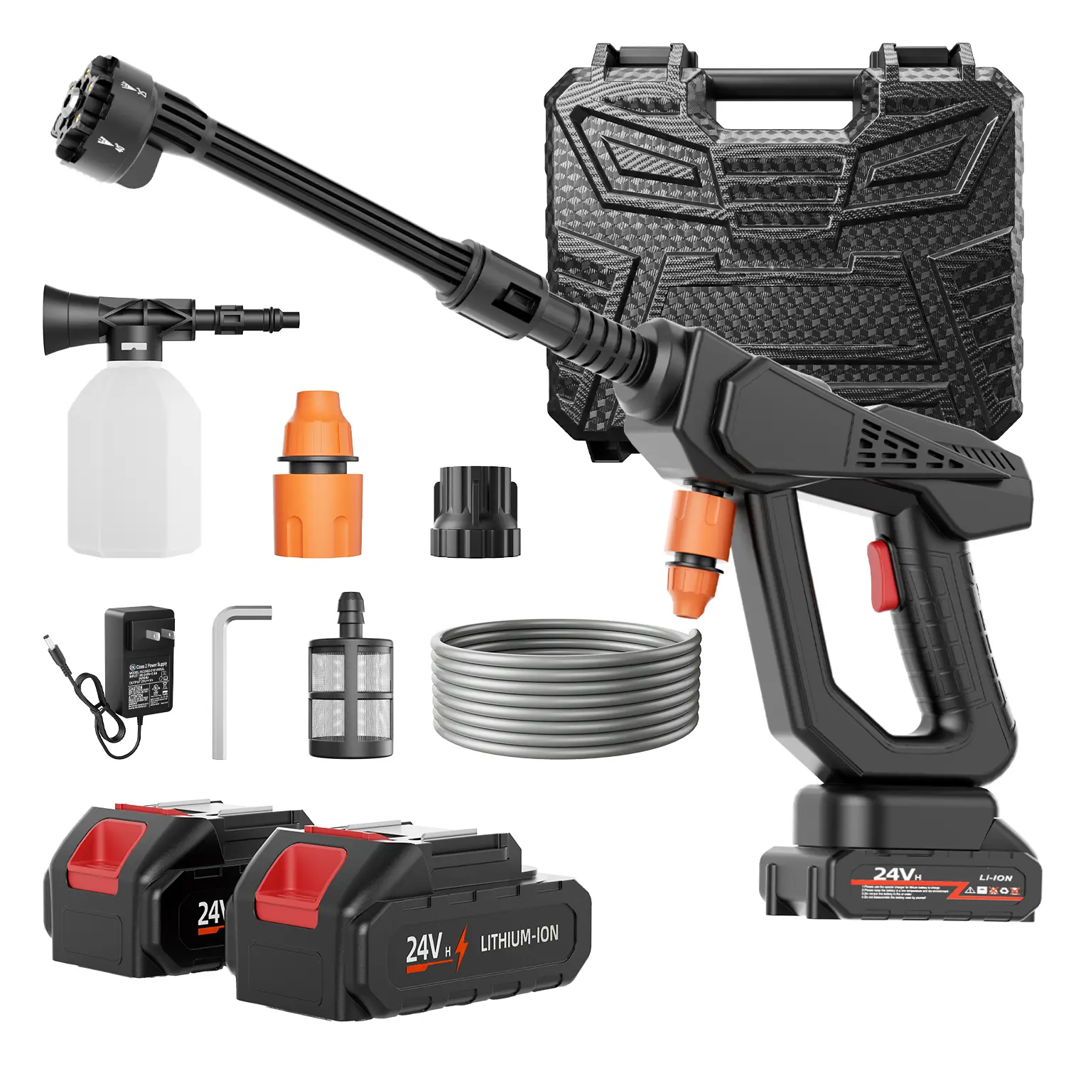 Wireless high-pressure cleaning machine and single-port charging base, 2 batteries, portable bottle-type car, home cleaning and garden watering cleaner
