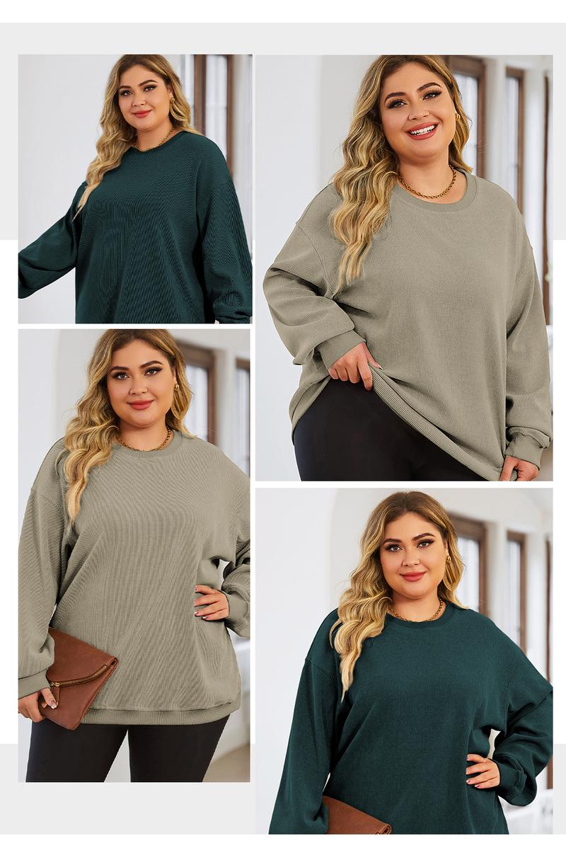 Aleumdr Women Plus Size Sweatshirts Oversized Basic Long Sleeve Crew Neck Casual Soft Pullover Tops Shirts(1X-5X) Womenswear Blouse  Hoodie Crewneck Minimalist