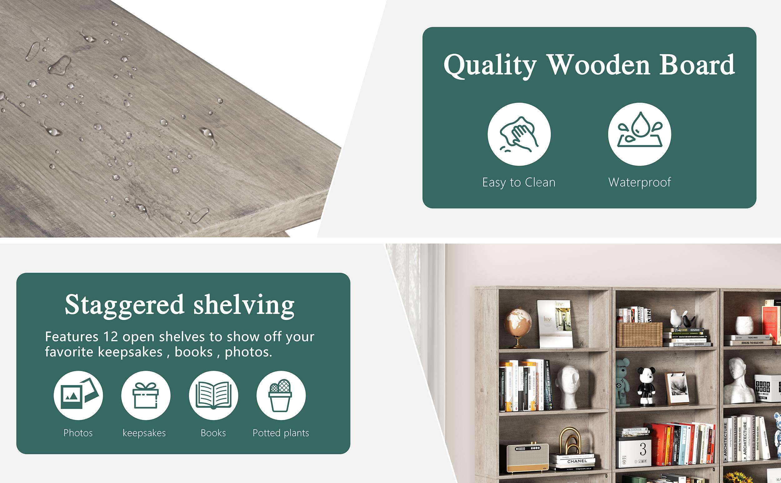 Walsunny 70 inch bookshelves / Bookcases, Floor Standing Display Storage Shelves, Tall Bookcase for Bedroom, Living Room, Office, Black/Brown/White