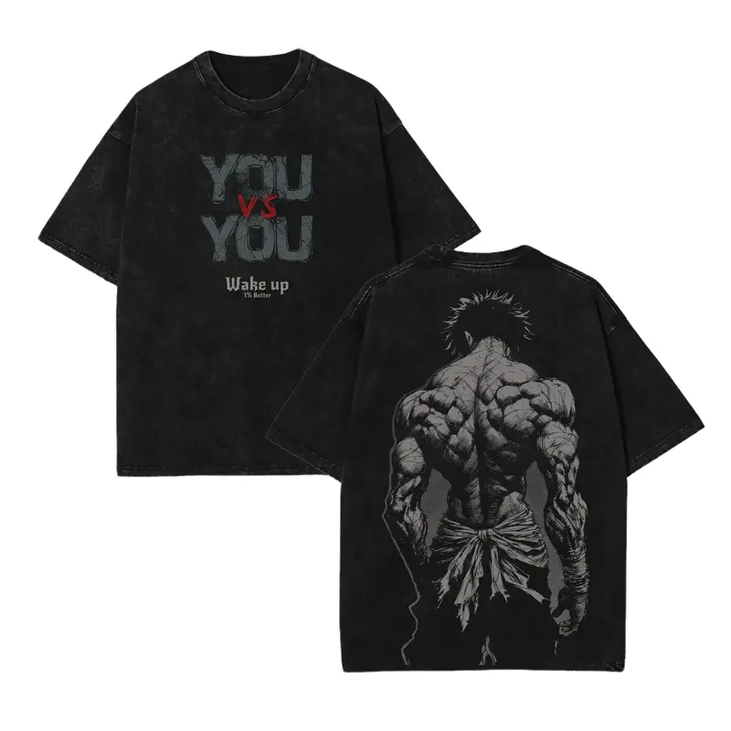Men's Baki Hanma Baki the Grappler Graphic T-Shirt - Premium Quality at Affordable Rates Loose-Fitting Apparel, Unisex Oversized Cut, Rib Crew Neck, Short Sleeve, Vintage Washed Heavy Cotton, Seamless Edges, Double-Printed Soft Casual Menswear Top, 3XL