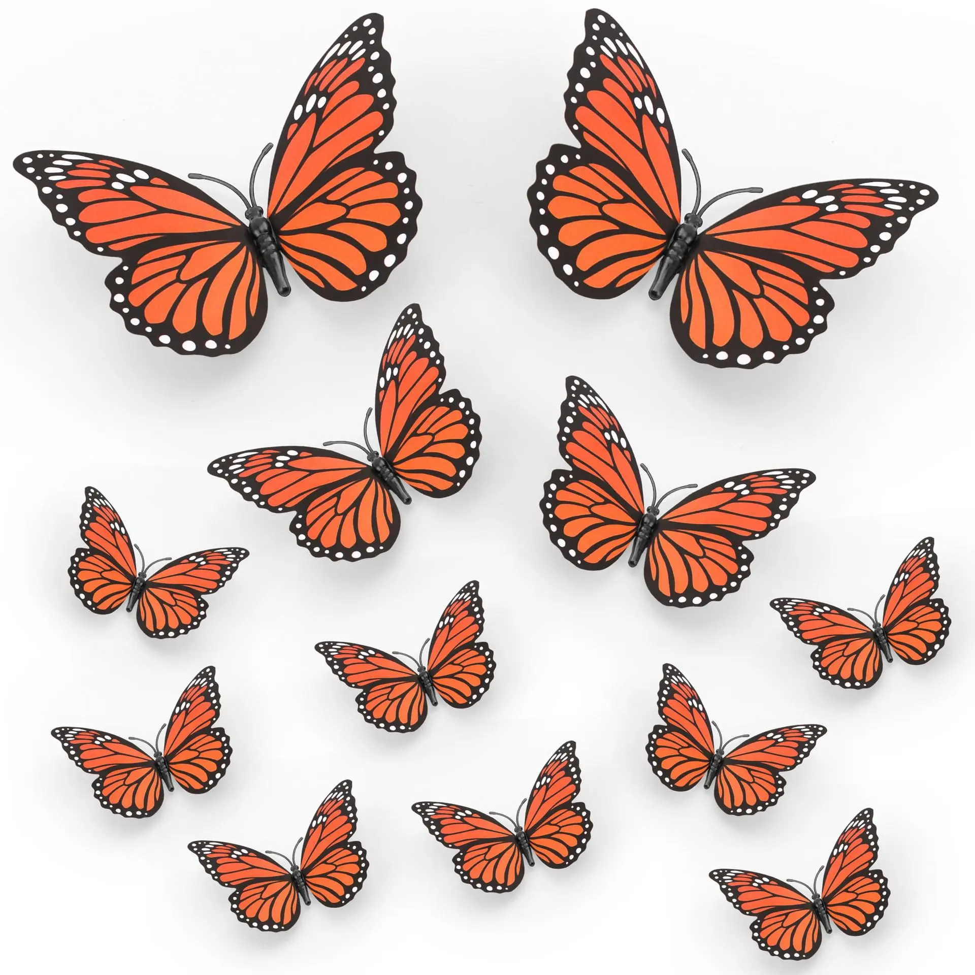 3D Monarch Butterflies Decorative Wall Stickers Ornaments - Orange and Black Bendable, with Adhesive Pads, Mexican-Inspired Indoor Recreation Fall Halloween Decor