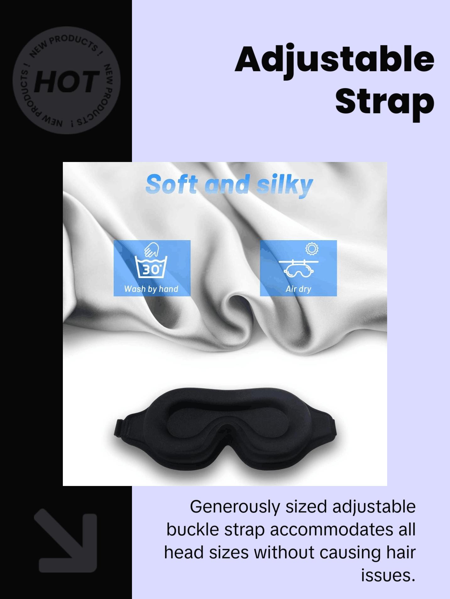 3D Sleep Eye Mask for Men & Women, Lash Extension Friendly, Travel Blackout Blindfold, Adjustable Strap – Black