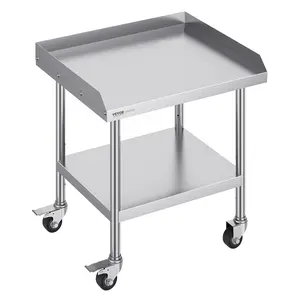 【Summervibes】VEVOR Stainless Steel Work Table, 24 x 28 x 30 Inch Commercial Food Prep Worktable with 4 Wheels, Casters, 3-Sided Backsplash Heavy Duty Prep Worktable, Metal Work Table for Restaurant Home Hotel