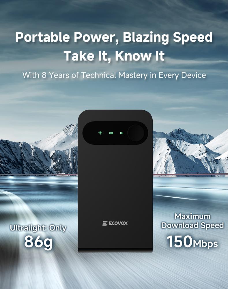 ECOVOX 4G Mini Portable WiFi Hotspot No SIM Card Free 1GB Data Connects 9 Devices for Travel Camping & Outdoor Use