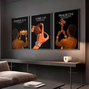 Set of 3 Black Christian Girl Wall Art, Scripture Print, Bible Verse Wall Art, Girl Room Decor, Christian Wall Print