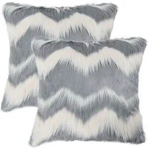 2 PCS Decorative Chevron Faux Fur Throw Pillow Covers Fluffy Soft Cushion Covers