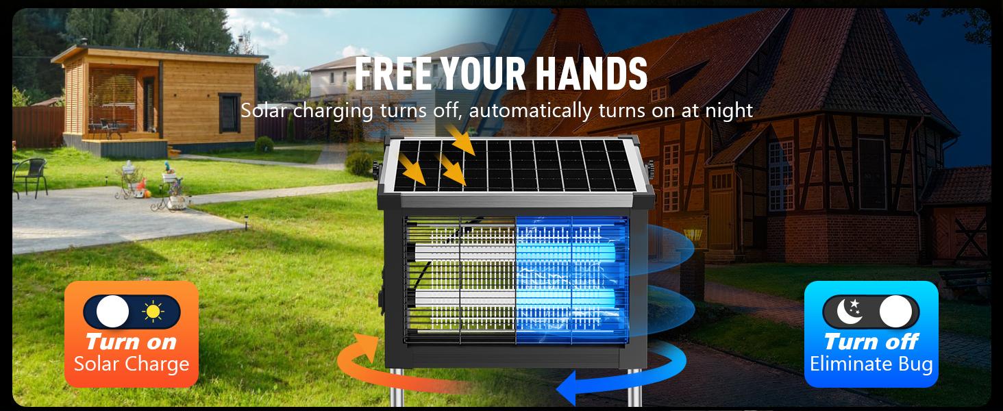 AUKFA Solar Bug Zapper Outdoor, Waterproof Mosquito Zapper Outdoor Solar Powered, 4500V Electric Bug Zapper Indoor w/Smart Light Sensor, Mosquito Trap Fly Zapper for Patio Kitchen Garage Yard Camping