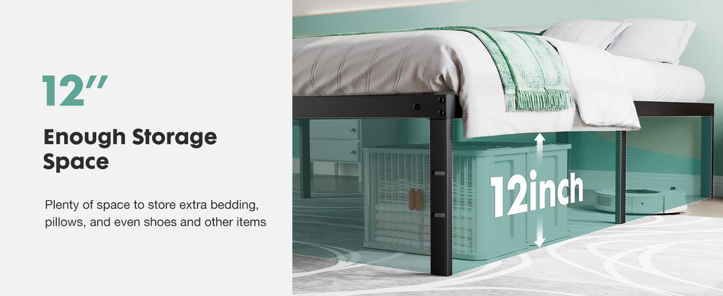 Black Full Size Metal Platform Bed Frame with Steel Slat Support, No Box Spring Needed, Easy Assembly, Modern Furniture