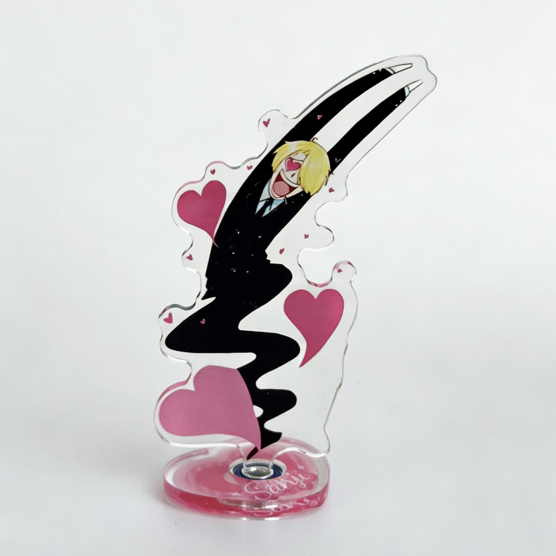 One Piece Sanji Rotating Acrylic Stand Figure, Funny Heart Eyes Design Anime Desktop Ornament, Cartoon Character Table Decor, Fans Collection Gift, Figurine