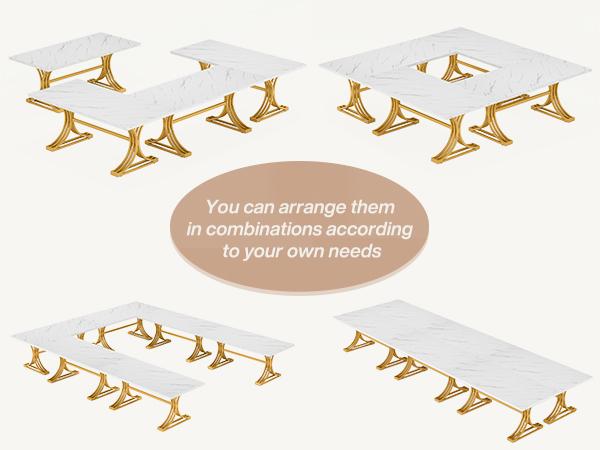 Tribesigns 63-Inch Rectangular Dining Table for 4 to 6, Modern Kitchen Table with Stylish Metal Trestle Legs, Large Dinner Table for Dining Room, Chair Not Included (White+Gold)