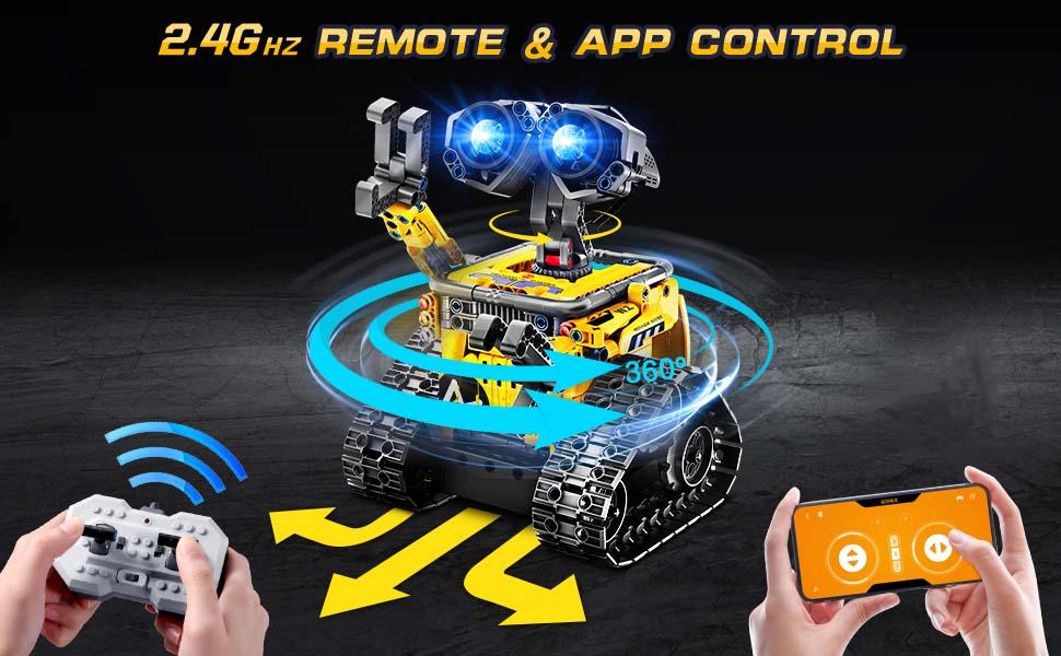 HOGOKIDS 5-in-1 Robot Building Set, RC Wall Robot/Engineer Robot/Mech Dinosaur, Remote & APP Controlled STEM Toys for Boys & Girls 6-12 (520 Pcs)