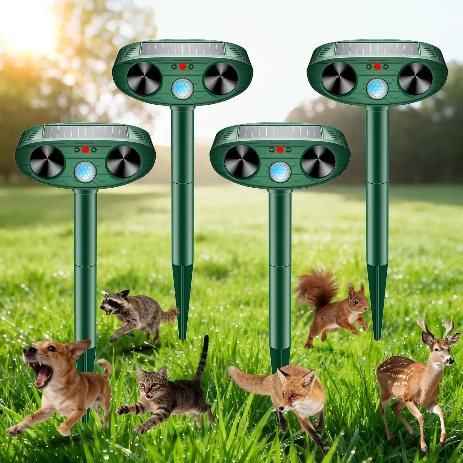 4 Pack Animal Repellent ,Waterproof Animal Deterrent Devices Outdoor Repels Cat, Dog, Fox, Derrent, Rat