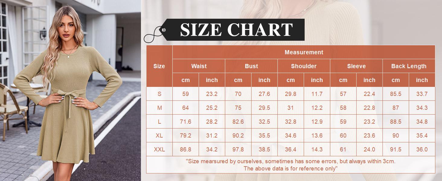 Women's Long Sleeve Dress Crewneck Pullover Sweaters A-Line Casual Swing Dress Bodycon Dress with Belt Thick Suitable for Fall and Winter