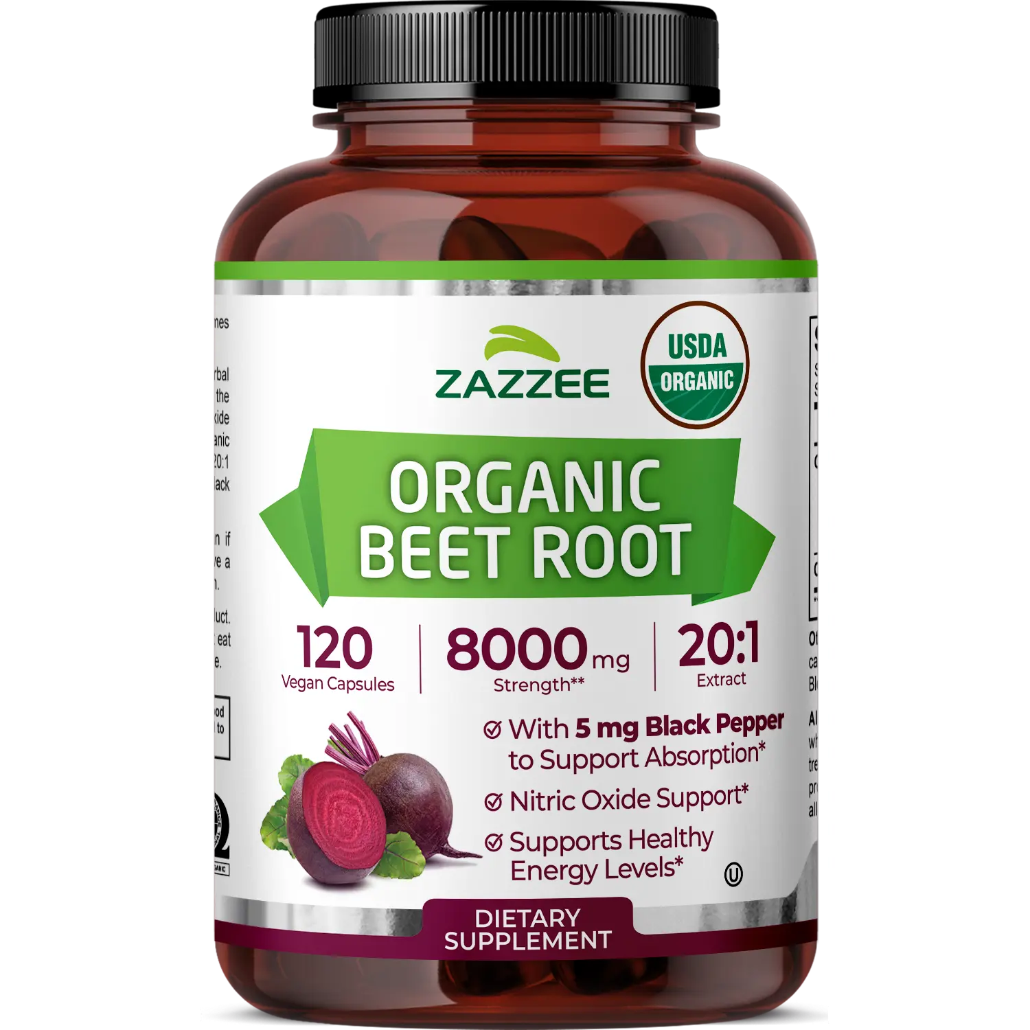 Zazzee USDA Organic Beet Root 20:1 Extract Capsules - 20X