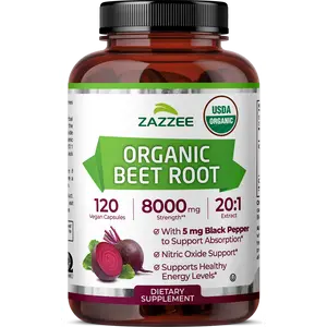 Zazzee USDA Organic Beet Root 20:1 Extract, 120 Vegan Capsules, 4 Month Supply, Nitric Oxide Support for Blood Flow & Energy, with Black Pepper for Absorption, High Potency Beetroot Supplement, Non-GMO, Certified Kosher, Made in USA, Heart Health