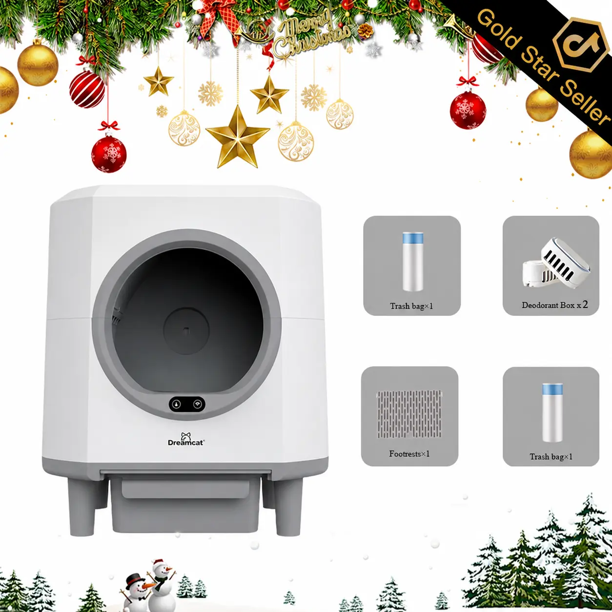 Dreamcat Smart Low-Noise Automatic Self-cleaning Household Cat Litter Box 80L,Hands-Free,Smart Sensors Safety Protection,Easy Setup,Odor-Free,APP Control,Multi-Cat Home,Cat Companion#TikTokShopDealsforYouDays#DealsForYouDays