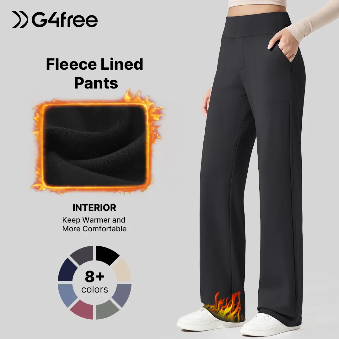 G4Free Women's Fleece Lined Basic Comfy Elasticized Pants - 29" Inseam Wide Leg Loose Sweatpants, Warm Thermal Fleece Loungewear Bottoms for Yoga, Lounge, Work