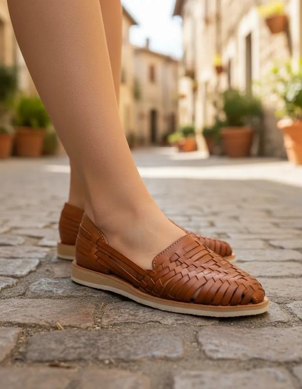 Women's Handmade Mexican Leather Huaraches Flat Slip-On Sandals Model 813 Round Toe Genuine Leather Upper Comfortable Ethically Made in Mexico Footwear Walking Shoes