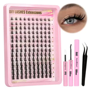 Manga Lash Clusters Kit Clear Fairy Eyelash Clusters Wet-Look Spiky Anime Lashes Pack C Curl Individual Lashes Lash Glue Lash Tweezers Professional Vacation Natural Self-Grafting False Eyelash Extensions