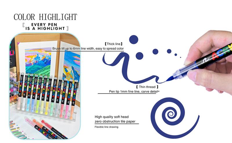 36 Color Acrylic Paint Pens, Soft Brush Tip Acrylic Paint Markers,Quick-Drying Waterproof Acrylic Markers for Canvas, Rock Painting, Wood, Stone, Glass, Ceramic, Fabric Painting, DIY Crafts