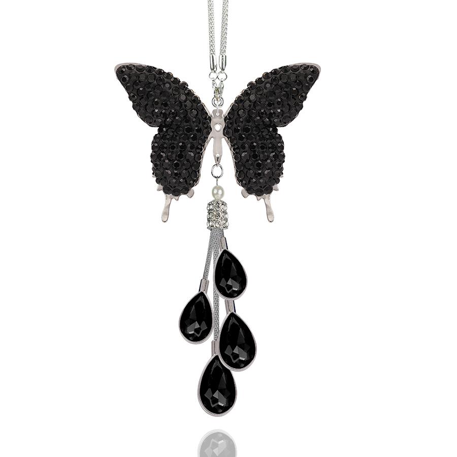 Glam Butterfly Car Mirror Decor with Pearl   Crystal Drops Car Accessories for Her