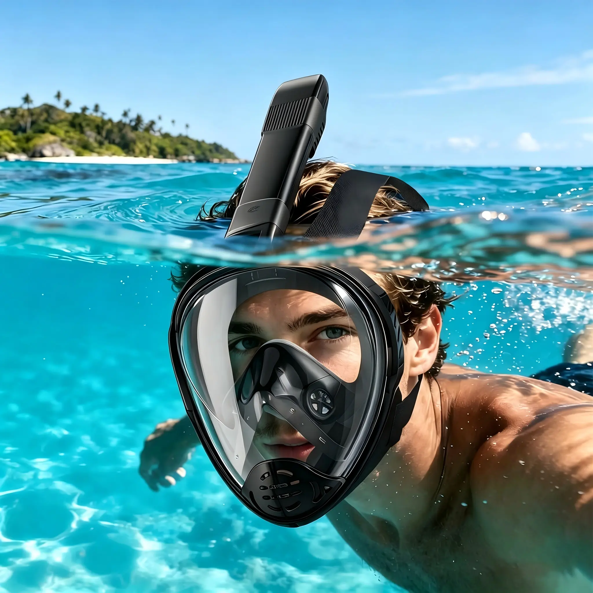Full Face Snorkel Mask Adults, 180° Panoramic Anti-Fog Anti-Leak Dry Top Diving Mask for Snorkeling Travel