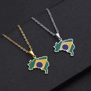 Brazilian Flag Map Pendant Necklace | Football & Basketball Fan Style | Fashion Jewelry | Couple Style | Gift Selection