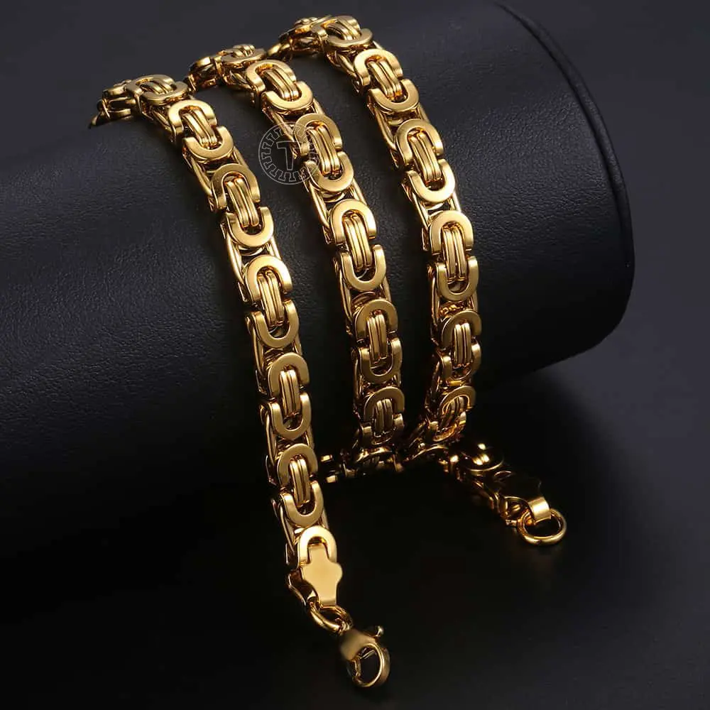 Hermah 7/11mm Mens Necklaces Fashion Jewelry Stainless Steel Byzantine Chain Necklace for Men Gift Jewelry 18-30inch