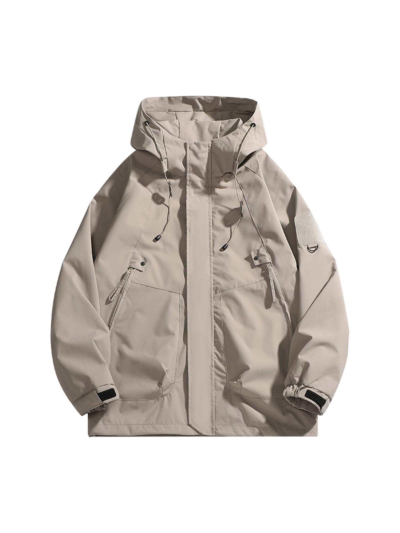 CCCMAI Men's Windbreaker Jacket with Hood Zippered Pockets & Adjustable Drawstrings Regular Fit Spring Fall Outdoor Workwear for Hiking Camping Casual Wear Hiking Gear Functional Design Durable Fabric