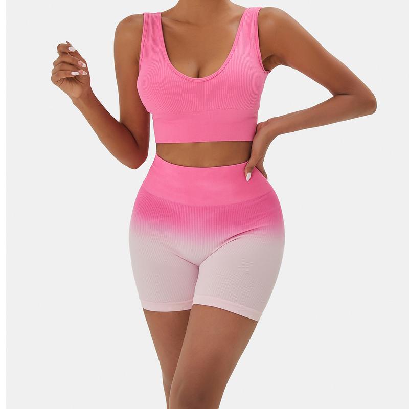 Solid Seamless Crop Sports Top & High Waist Shorts Set Workout Gym Yoga Snatched Body Sports Outfits Clothing for Women Tummy Control Hip Lift