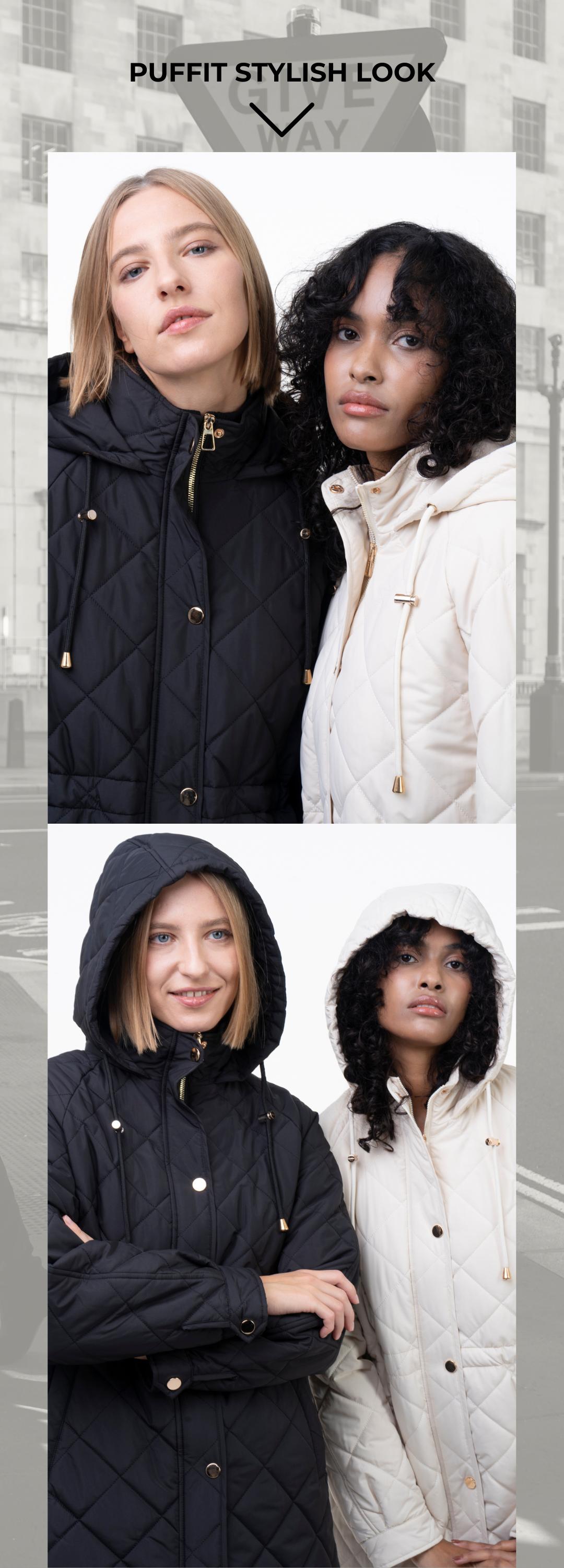 PUFFIT WarmCore Premium Mid-length Diamond Quilted Drawstring-waist PUFFER Style,Classic Diamond Pattern,Waist-cinching Lightweight Cotton Jacket,High-density Integrated Quilting Lightweight, Comfortable For Commuting, Stylish For Going Out SpringStatemen