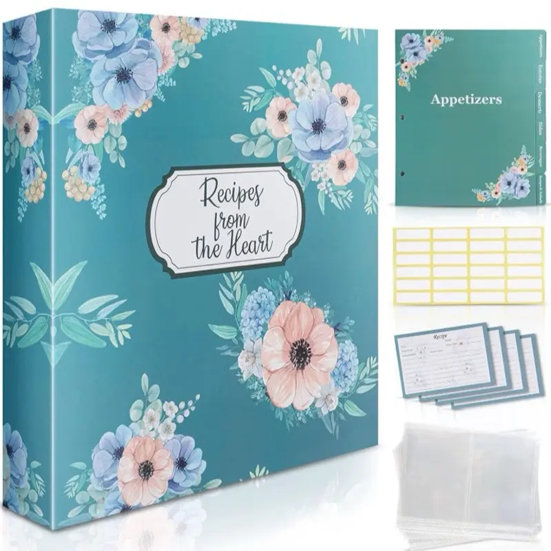 AR Kitchen Recipe Binder Premium Recipe Organizer for 4 x 6-inch Cards Anti-Tear Recipe Card Book Holder with 50 Cards 25pcs Plastic Pockets Included Elegant Floral Cover