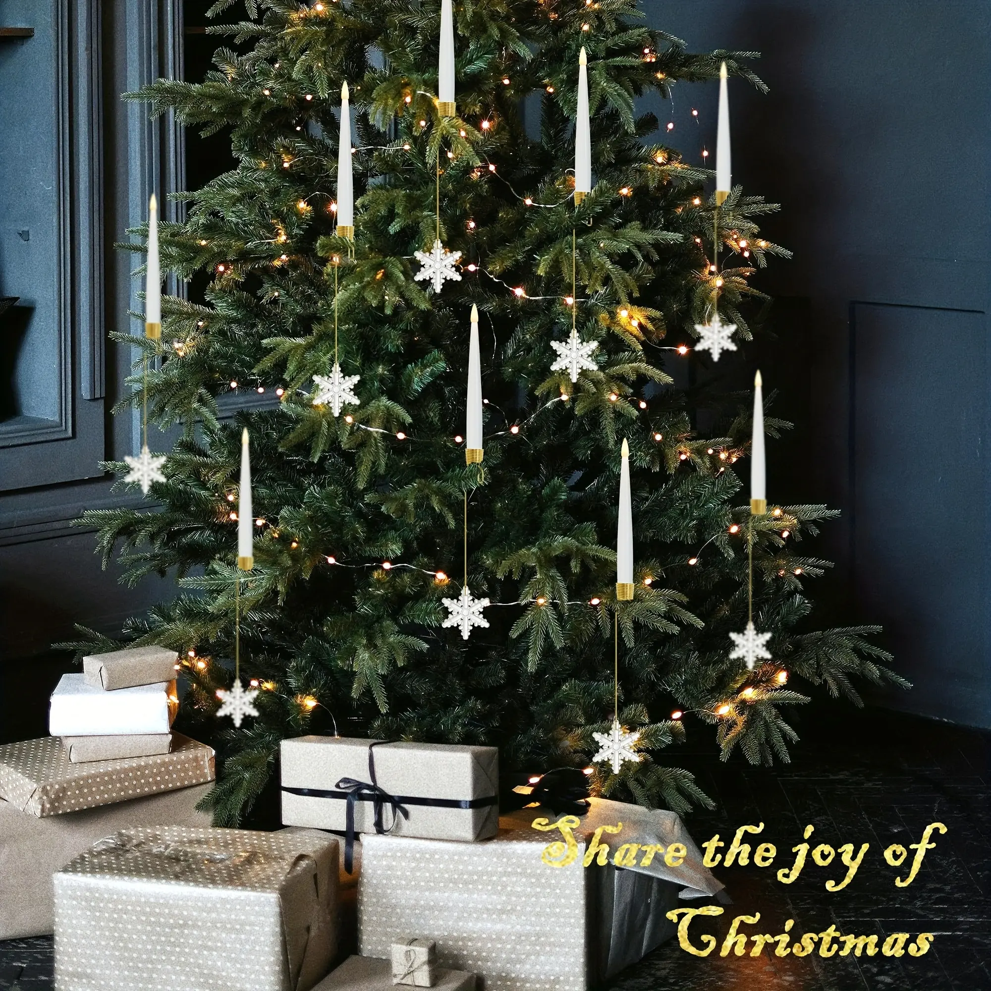 6/12 Christmas LED Floating Candles | Flameless Flickering Warm Light, Battery Powered with Crystal Ball & Hook | Christmas Tree Decorations, Suitable for Holiday Parties & Birthday Gifts, Best Gift for Family, Christmas Tree Decoration