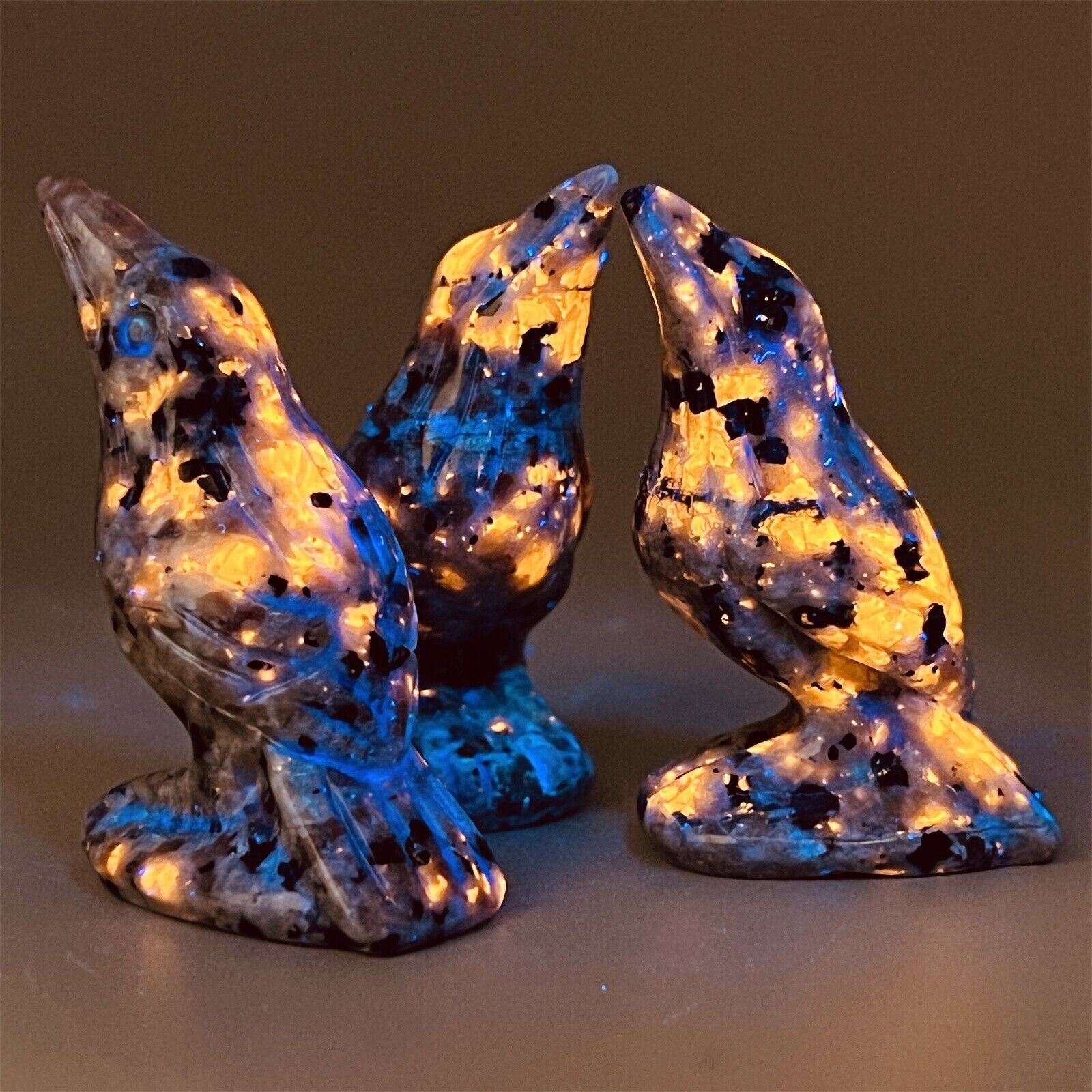 Natural Yooperlite Crow Statue Handcrafted Crystal Raven UV Reactive Statue Mineral Specimen Home Desk Decoration Handmade Gift
