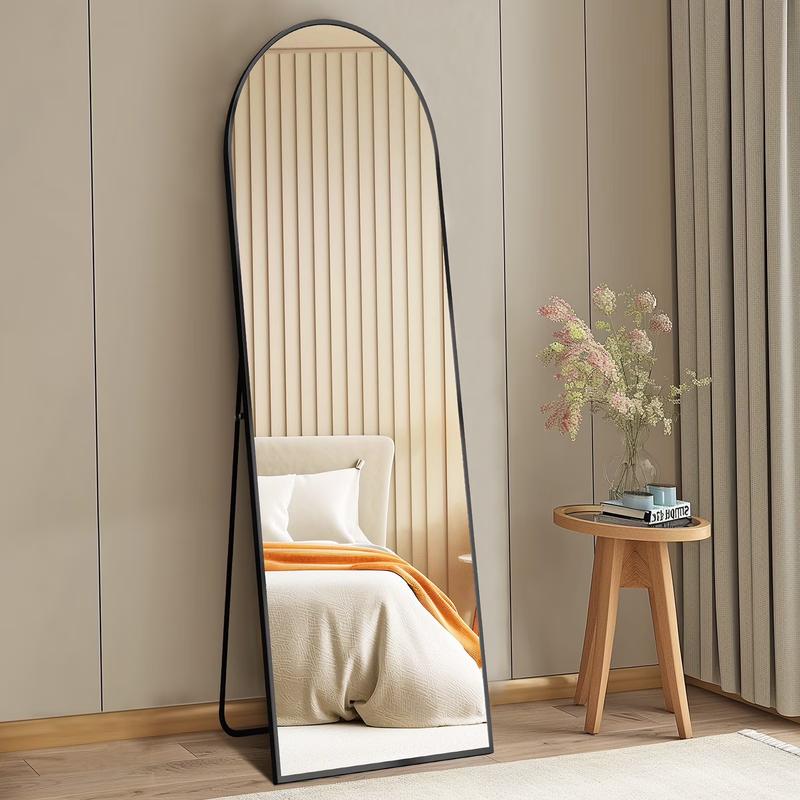 Gianna 59"x16" High-Quality Arched Full Length Mirror, Aluminum Alloy Frame Ensures Stability, Standing Design for Bedroom, Black