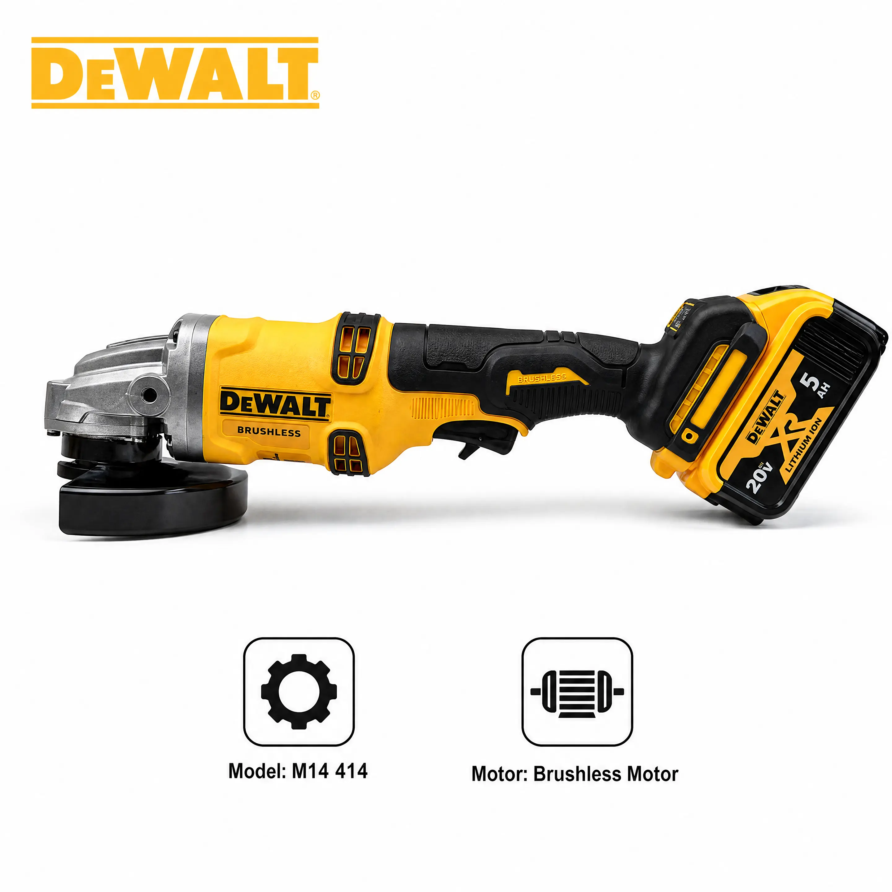 DEWALT DCG414 Cordless Angle Grinder Power Tool with Trigger Grip, High-Speed Performance, Electronic Brake, E-Clutch Protection & Safety Control for Metal Cutting/Grinding, Construction Applications