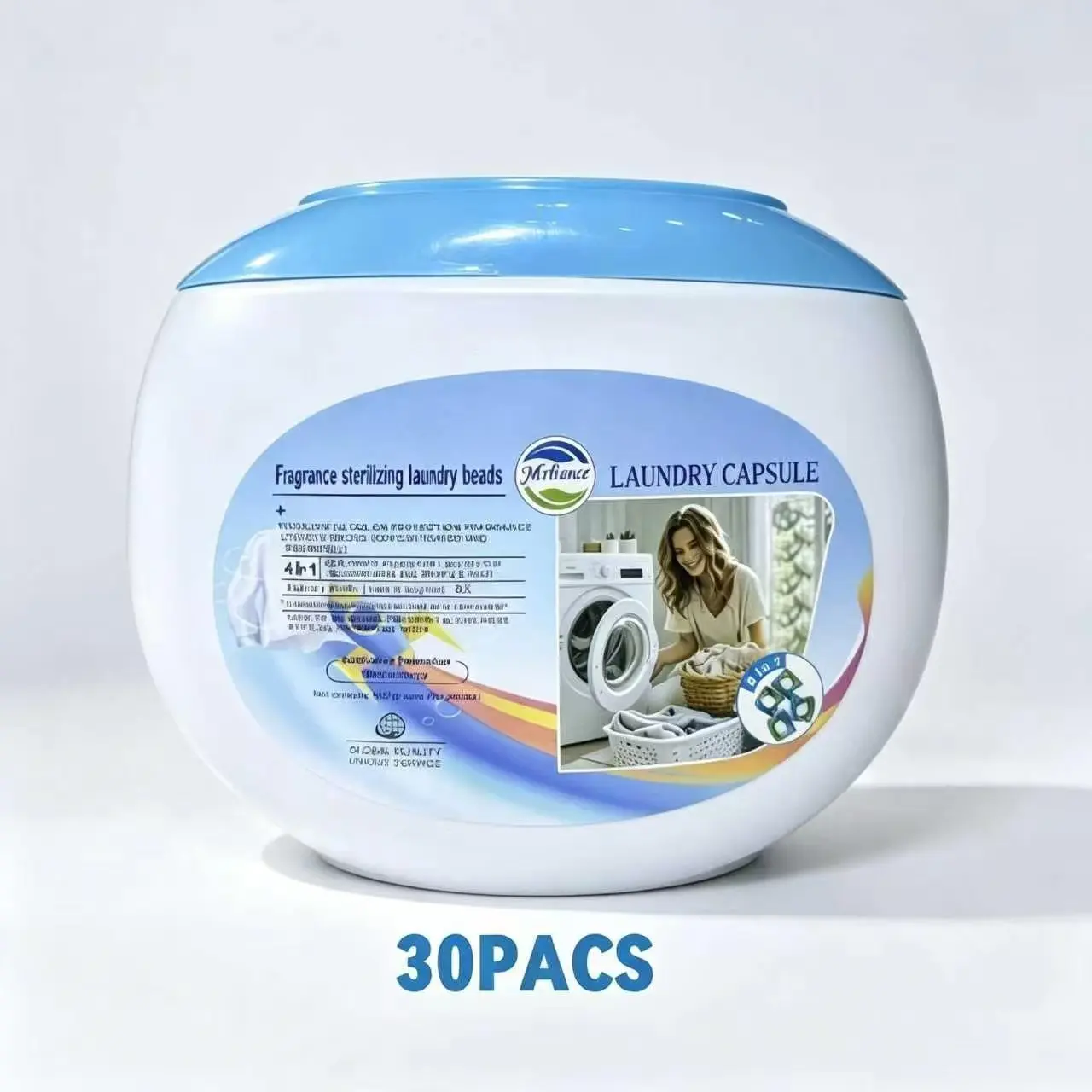4-in-1 Laundry Detergent Pods, 30 Count Ultra Concentrated Laundry Beads, Stain Remover & Deodorizer, Long Lasting Fragrance, Water Dissolvable Capsules, Suitable for All Washing Machines, Home & Travel Use