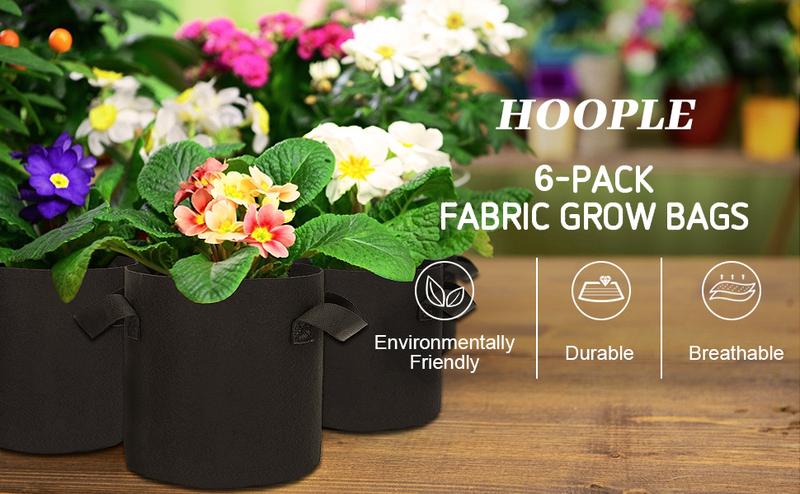 6Pcs 5 Gallon Grow Bags Garden Heavy Duty Non-Woven Aeration Plant Fabric Pot Potato Container Perfect for Potato,Strawberry,Chili,Carrot,Radish