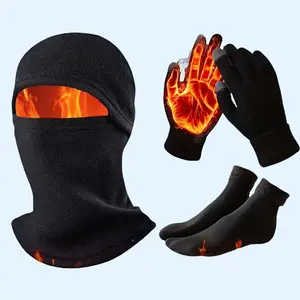 Winter 3Pcs Thermal Set Fleece Lined Balaclava Touch Screen Gloves Thick Socks