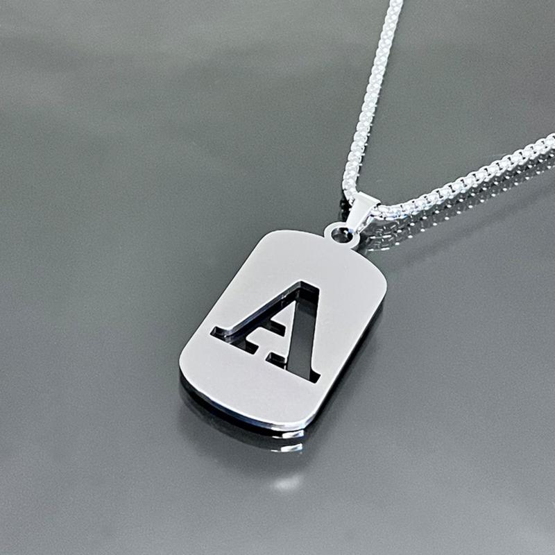 Cool Men's Jewelry Stainless Steel Initial Necklace for Men Hip Hop Geometric Pendant with A-Z Letter Pendant Chain for Friends Gifts Holiday Gifts Cool Men's Jewelry Stainless Steel Initial Necklace for Men Hip Hop Geometric Pendant with A-Z Letter Pendant Chain for Friends Gifts Holiday Gifts
