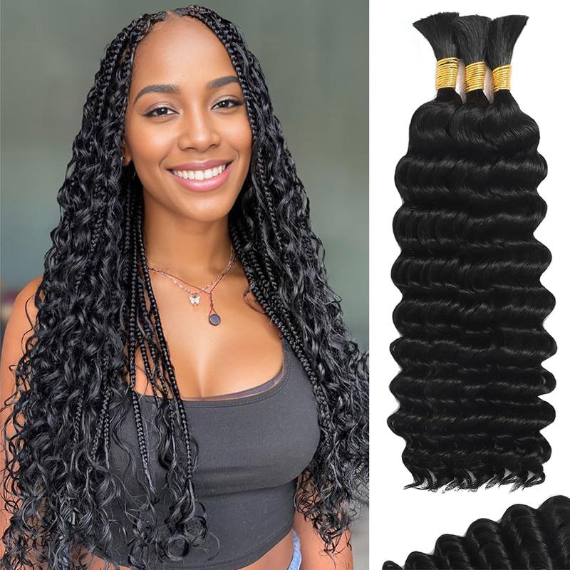 100% Real Human Hair Braiding Hair Deep Wave Bohemian Deep Wave Bulk 100% Human Braiding Hair for Boho Braids Wet and Wavy Boho Knotless Braids Hair Extensions No Weft Natural Color