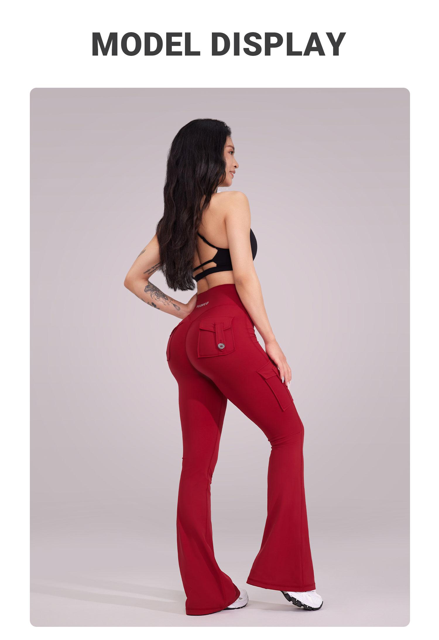 YEOREO CoreFlex High Waist Tummy Control Flare Leggings with Pockets Seamless Scrunch Butt-Lift Cargo Yoga Gym Pants