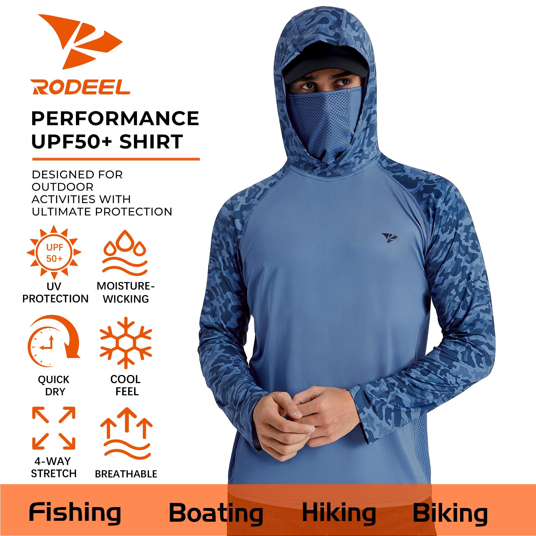 RODEEL 915 Sun Hoodie Shirts w/ Mask Neck Gaiter Men UPF 50+ UV Protection Long Sleeve Lightweight Quick Dry Moisture Wicking Breathable Cooling Activewear for Outdoor Sport Gym Fishing Hiking Roofing Landscaping Construction, Holiday Gift RODEEL 915 Sun Hoodie Shirts w/ Mask Neck Gaiter Men UPF 50+ UV Protection Long Sleeve Lightweight Quick Dry Moisture Wicking Breathable Cooling Activewear for Outdoor Sport Gym Fishing Hiking Roofing Landscaping Construction, Holiday Gift