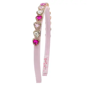Bari Lynn Thin Satin Heart Jeweled Headband