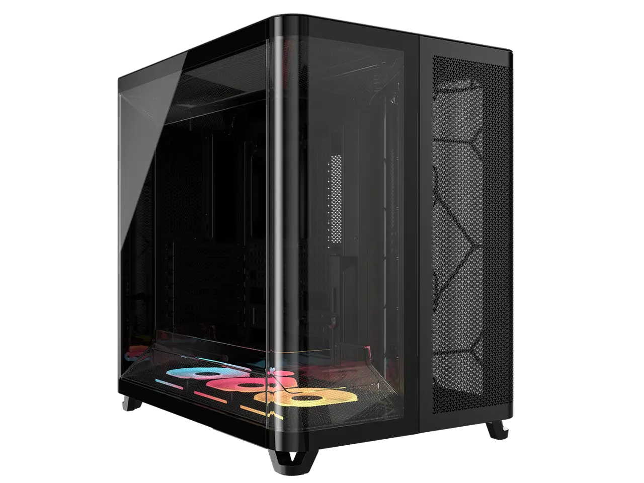 Corsair AIR 5400 LX-R RGB iCUE LINK Triple Chamber Mid-Tower PC Case-Black with 3x iCUE LINK LX-R RGB 120mm reverse-rotor fans and System Hub Pre-Installed, BTF Back Plug Motherboard Design