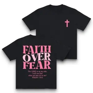 Women's Faith Over Fear Graphic Shirts - Vintage Trendy Urban Streetwear, 100% Cotton Fabric (180G/230G) Round Neck, Smooth Seamless, Stylish Casual Gym/Everyday Wear with Minimalist Bold Slogan, Lightweight Breathable